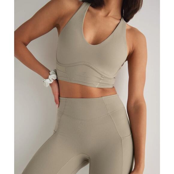 Gymshark Whitney Simmons Longline Comfort Racerback Taupe Sports Bra Size XS - Picture 2 of 10